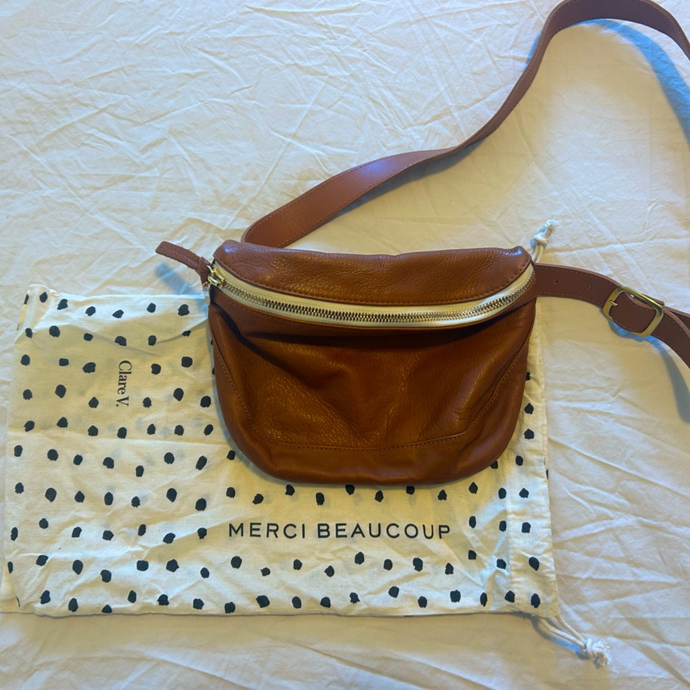 Clare V Tan Crossbody Fanny Bag with Sleek Design